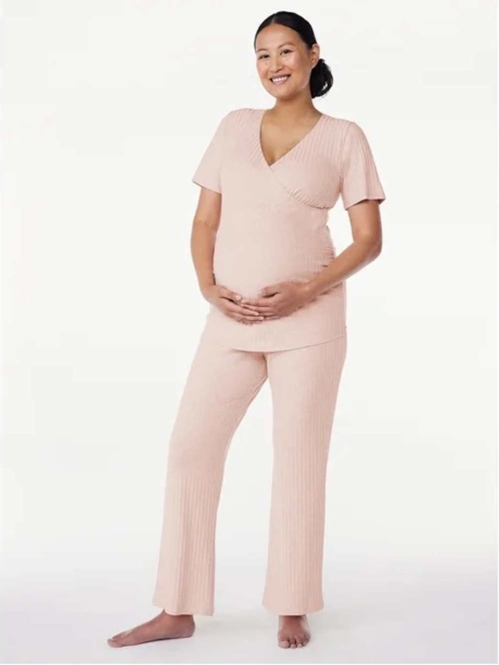 JOYSPUN Maternity Ribbed Two-Piece Set in Blush Pink L/XL